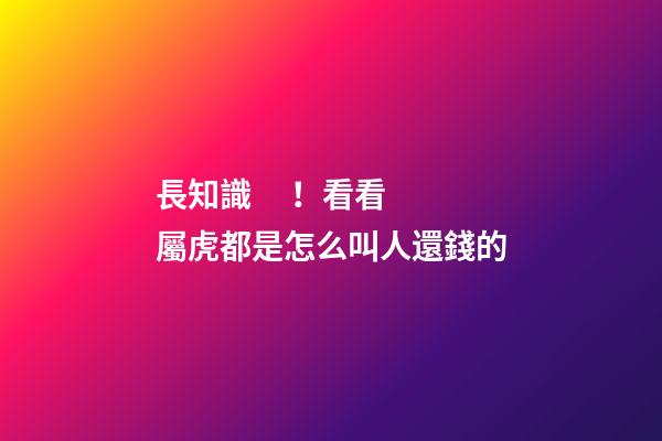 長知識！看看屬虎都是怎么叫人還錢的